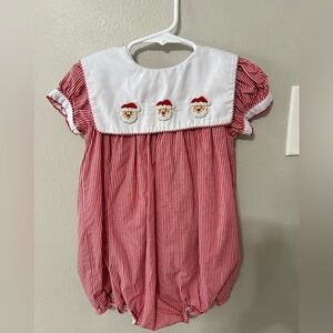 Smockingbird Santa Smocked Bubble Romper Sz 3 Christmas Holiday Red Gingham EUC